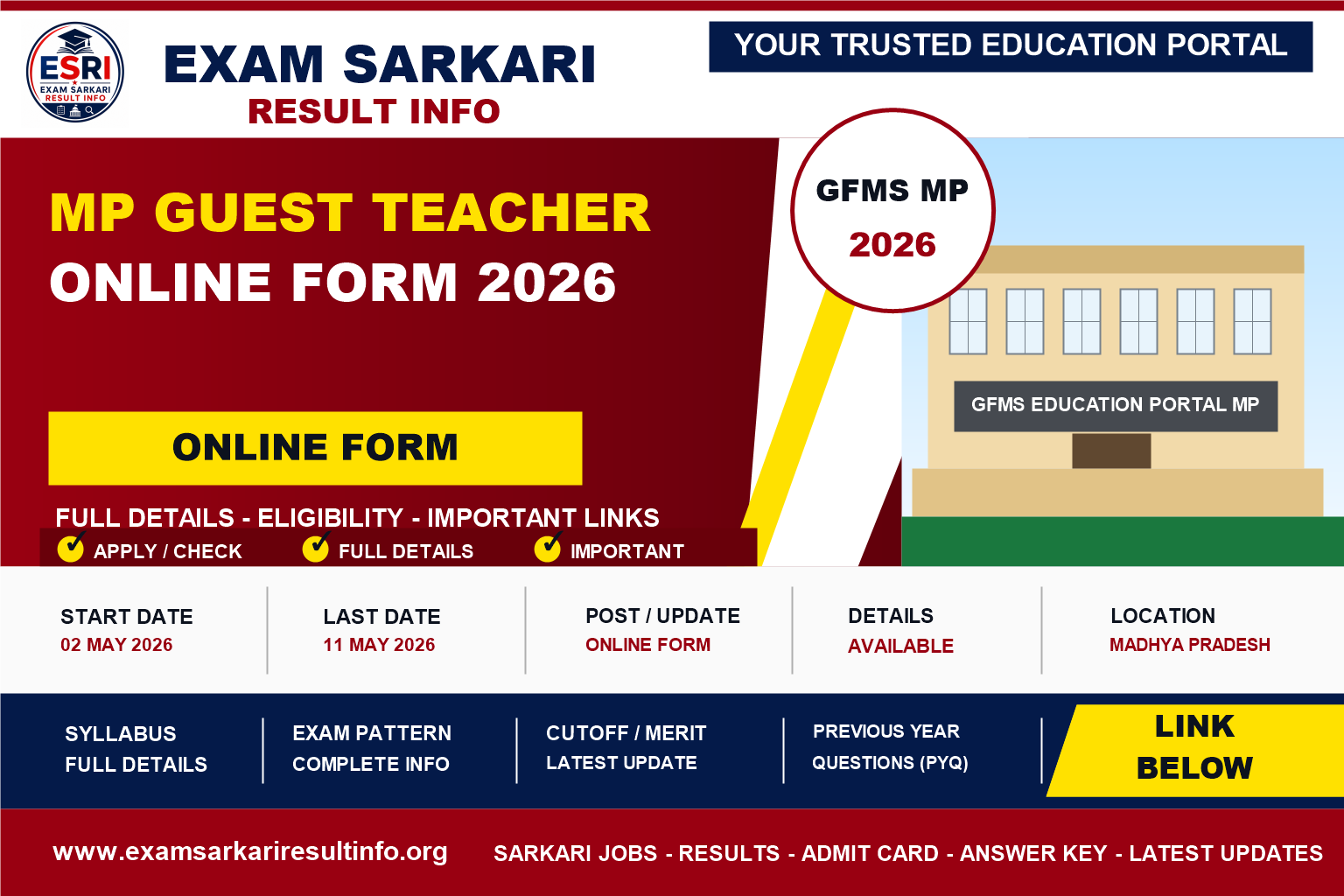 MP Guest Teacher Online Form 2026 post details image
